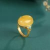 Silver-plated Ancient Gold Natural Beeswax Amber Ring Rings 8