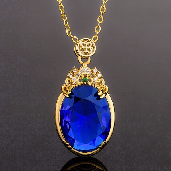 Korean Style Hot Sale Big Stone Brazil Topaz Sapphire Pendant 18K Gold Plating With Diamond Inlaid Luxury Atmosphere Accessories 3