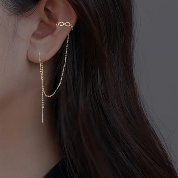 Gold Long Fringed Copper Ear Clip Ear Wire Earrings 3