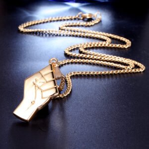 Mens Gold Fist Titanium Steel Pendant Necklace Necklaces
