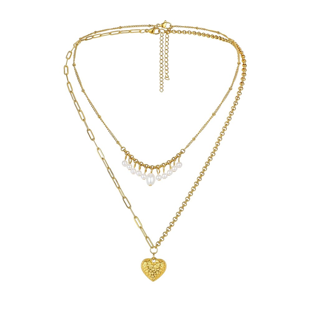 Stainless Steel Shell Pattern Tassel Pearl Double Necklace Necklaces 4 Stainless Steel Shell Pattern Tassel Pearl Double Necklace Necklaces 4