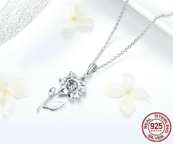 925 sterling silver necklace sunflower plated white gold and silver necklace Necklaces 8