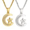 Muslim Crescent Pendant Necklace Silver Gold Color Cubic Zirconia CZ Islam Moon Star Jewelry Women Gift Necklaces 10