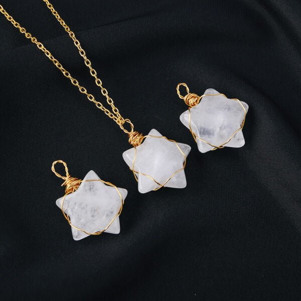 Natural White Crystal Stars Hand-woven Gold Wire Pendant Necklace Necklaces 6