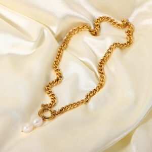 European And American Stainless Steel 18K Gold Two Pearl Pendant Cuban Link Chain Necklace Necklaces