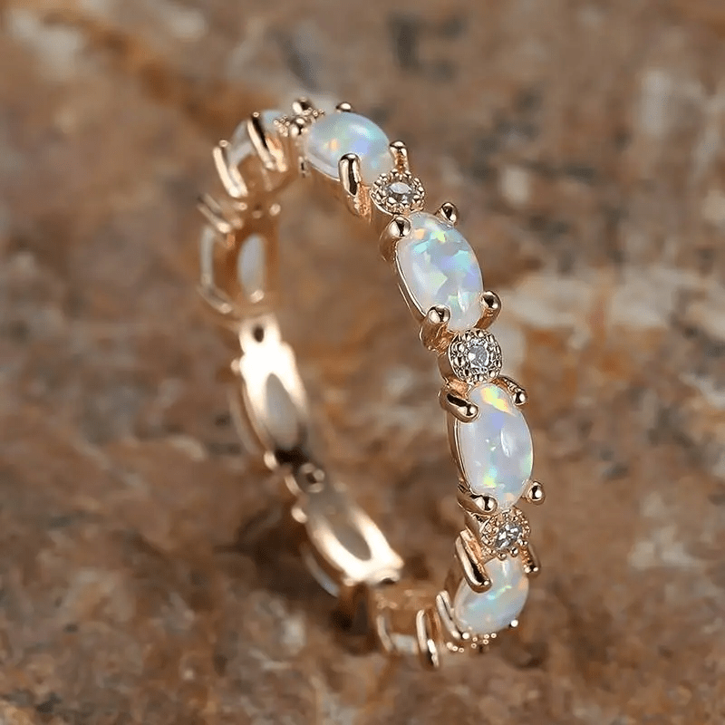 Gold Plated Zircon Oval Opal Eternity Ring BestSelling 2