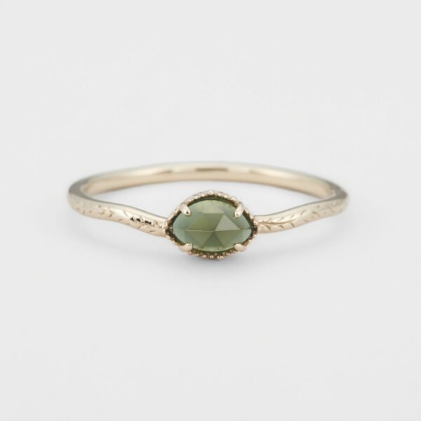 Vintage Leaf Carving Natural Green Chalcedony Ring Three Piece Set Rings 3