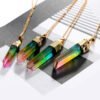 Original stone cylindrical mixed color crystal gold rim single ring pendant necklace Necklaces 12