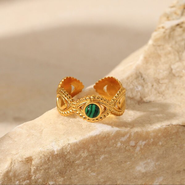18K Gold Stainless Steel Green Malachite Natural Stone Ring Promos25 3