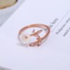 Rose gold plated beautiful temperament zircon branches leaves shell flower ring Rings 10