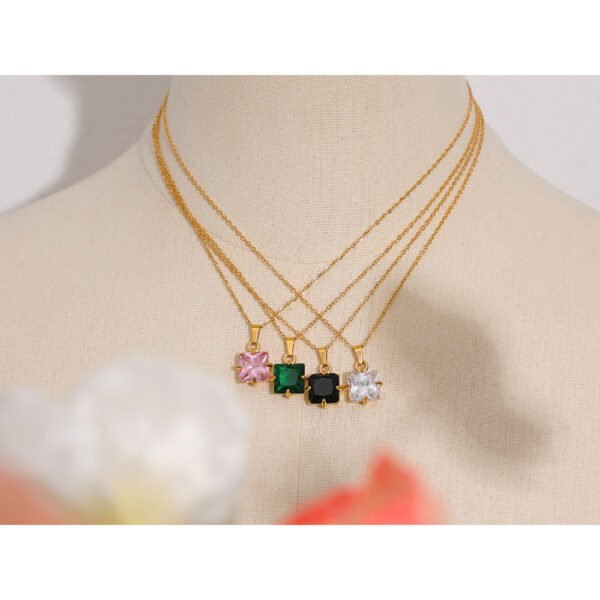 Elegant Pendant Necklace 18K Gold Stainless Steel Large  Square Zirconium Pendant Necklaces 7