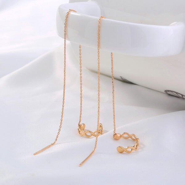 Gold Long Fringed Copper Ear Clip Ear Wire Earrings 6