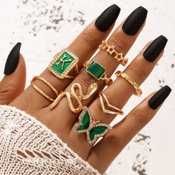 Ring Gold Green K Letter Snake Butterfly Rings 3
