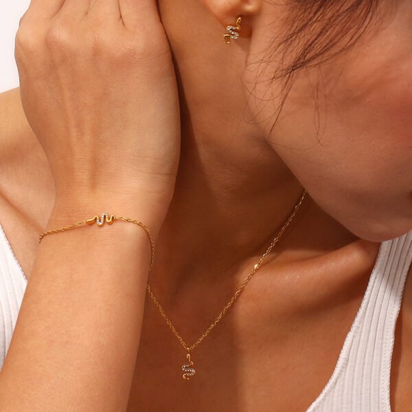 Titanium Steel Necklace 18K Gold Inlaid White Zircon Snake Pendant Necklace Necklaces 10