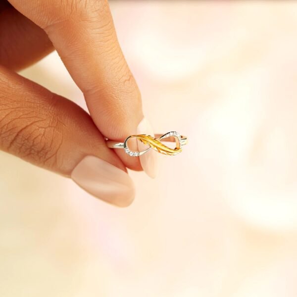 Two-Tone Gold Feather Ring With Rhinestones Rings 5