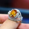 Cross-border wish Amazon new European and American new hot fashion champagne yellow zircon ring female wedding jewelry Rings 11