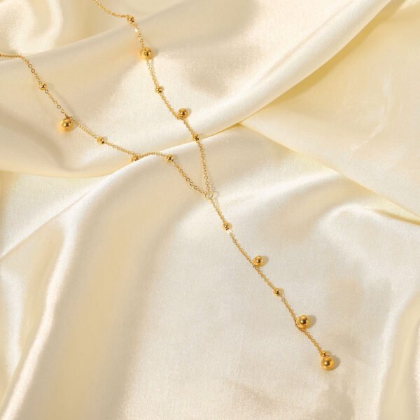 New 18K Gold Plated Stainless Steel Round Beads Tassel Charm Necklace For Women Necklaces 9