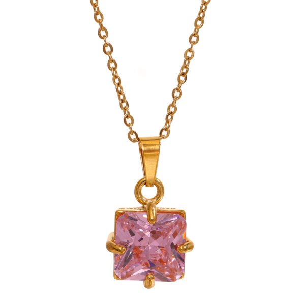 Elegant Pendant Necklace 18K Gold Stainless Steel Large  Square Zirconium Pendant Necklaces 6