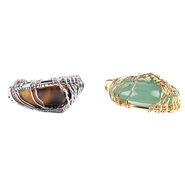 Natural Stone Pendant Gold Color Wire Wrap Gem Accessories 8