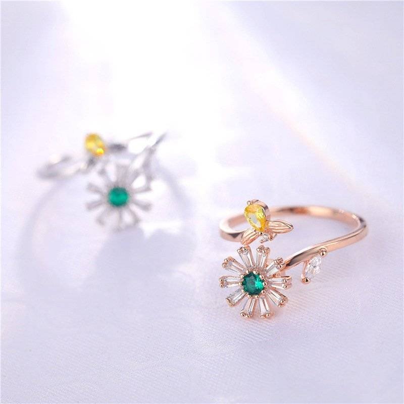 Bee daisy ring with gold plated zircon rotating ring BestSelling 2