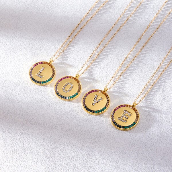 2023 New A-Z Letters Colorful Crystal Necklace Gold Round Stainless Steel Pendant Necklace Necklaces 4