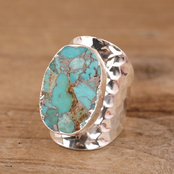 Natural Gold Turquoise Stone Bead Ring Rings 4