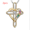 Cross Love Colorful Imitatio Gemstone Pendant Alloy Clavicle Chain Necklaces 18