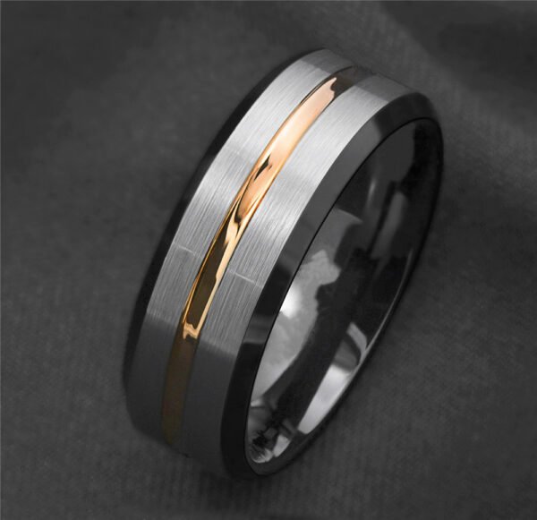 Silver Black Gold Stripe Ring Rings 5