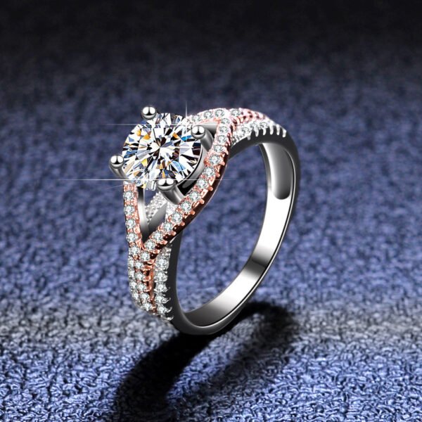 Mosan Diamond  Female Silver Ring Gold Exaggerated Two Colors Rings 3