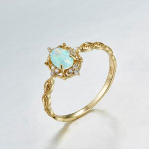 Japanese natural opal jewelry light Dan shape 925 Silver Ring female Jeweled 10K gold plated Vintage Jewelry Rings