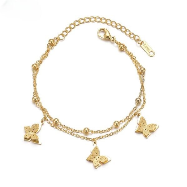 Titanium Steel Plated 14K Gold Butterfly Double-layer Room Beads Bracelet Female Bracelets 5