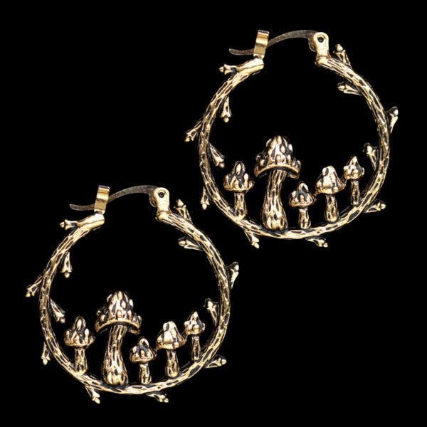 Boho Hoops Trendy Vintage Gold Mushroom Look Earrings 7