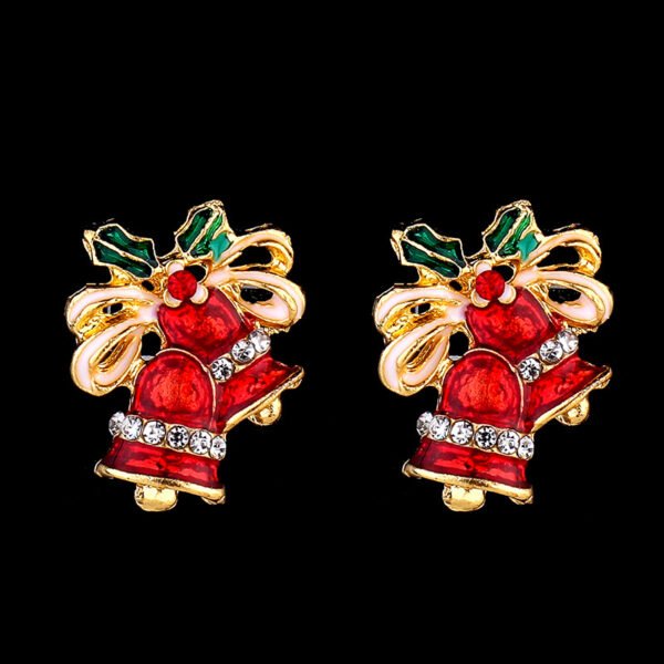 Christmas Gift Dripping Oil Bow Bell Earrings Christmas 5