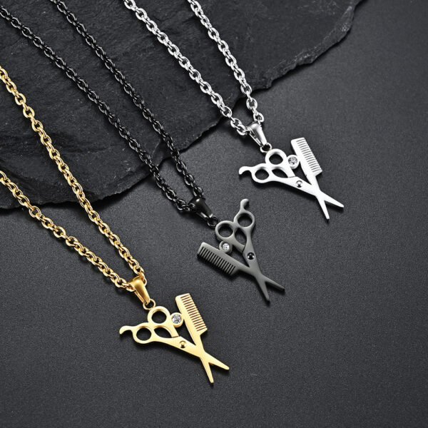 Creative Simple Scissors Comb Pendant Necklace Necklaces 3