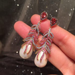 Gradient Color Leaves Atmospheric Net Red Earrings Earrings