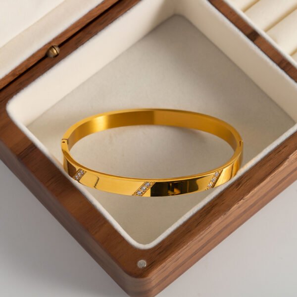 Women’s Versatile Bracelet Stainless Steel 18K Gold Twill Inlaid White Zircon Bracelets 6