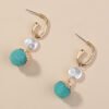 European and American trend earrings imitation baroque pearl small fresh candy green crystal cluster pendant earrings fashion C-shaped earrings Earrings 13