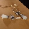 White Gold Inlaid Hetian Jade Orchid Eardrops Earrings 19