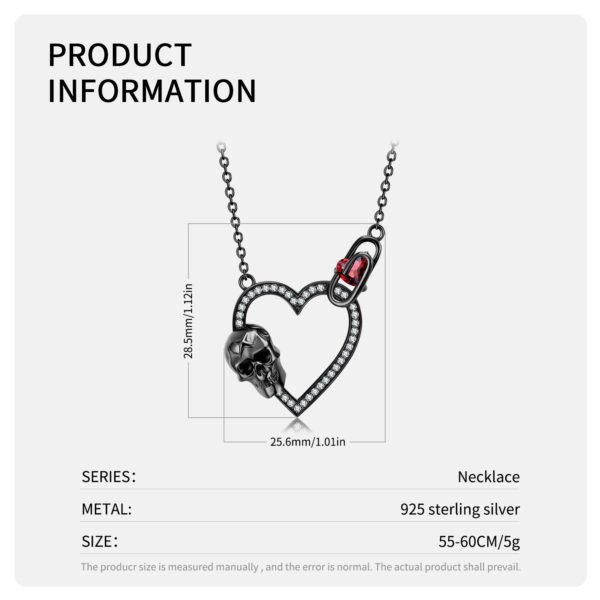 S925 Silver Plated Black Gold Zirconium Set Skull Heart Necklace Dark Retro Gothic Punk Necklaces 5