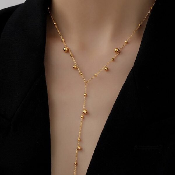 New 18K Gold Plated Stainless Steel Round Beads Tassel Charm Necklace For Women Necklaces 8