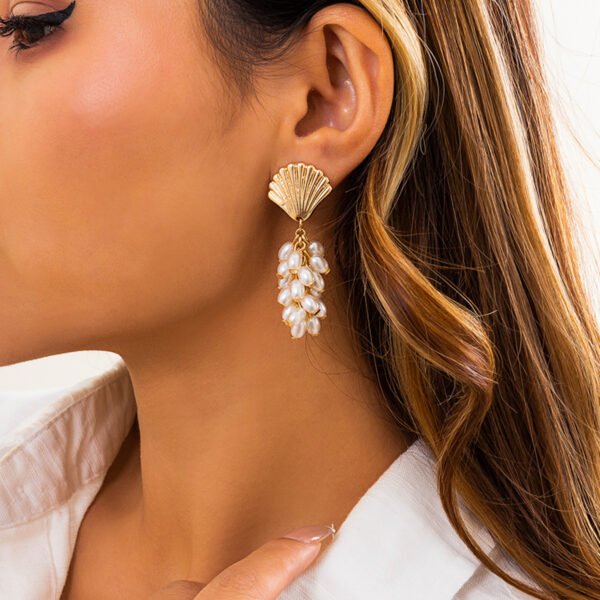 Water Drop Pearl Wheat Ear Tassel Earrings Temperament Scallop Long Earrings 7