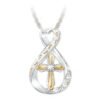 Cross Footprint Diamond Pendant Two Tone Necklaces 17