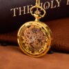 Large Wheel Gold Surface Digital Surface Mechanical Hollowing Flower Needle Pocket Watch watches 14
