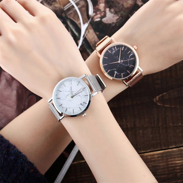 Vansvar fashion brand silver and gold mesh band creative marble wristwatch casual women quartz watches gift relogio feminino watches 4
