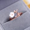 Rose gold plated beautiful temperament zircon branches leaves shell flower ring Rings 12