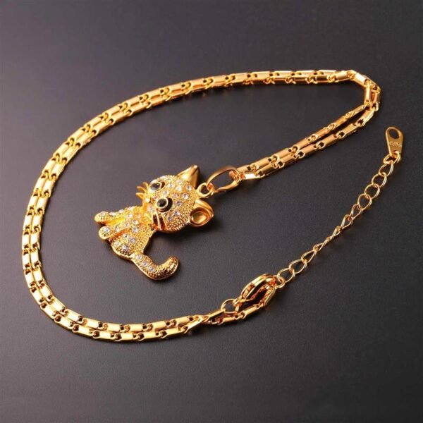 Rhinestone Cute Cat Necklace Trendy Gold Color Link Chain For Women Collares Lucky Pet Pendant Bijoux Wholesale P2453 Necklaces 4