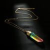 Original stone cylindrical mixed color crystal gold rim single ring pendant necklace Necklaces 11