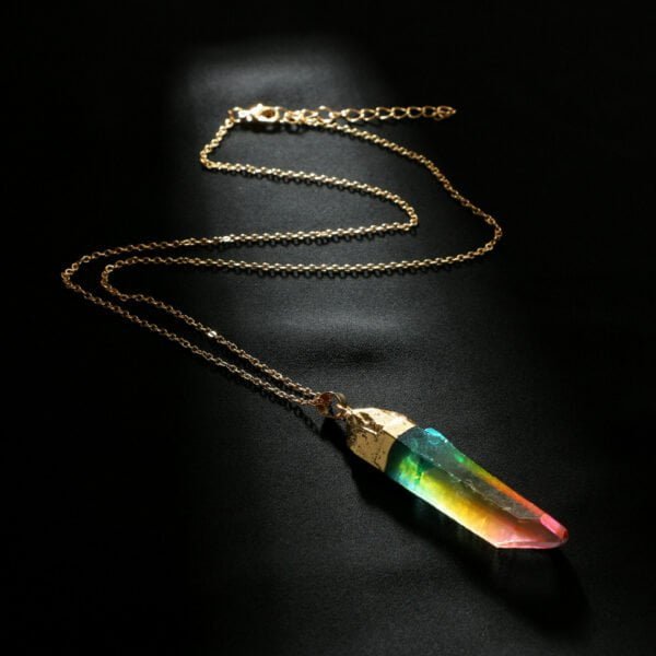 Original stone cylindrical mixed color crystal gold rim single ring pendant necklace Necklaces 5