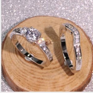 White copper plated white gold men and women models micro-inlaid simulation diamond ring lily life love marriage proposal couple ring Rings