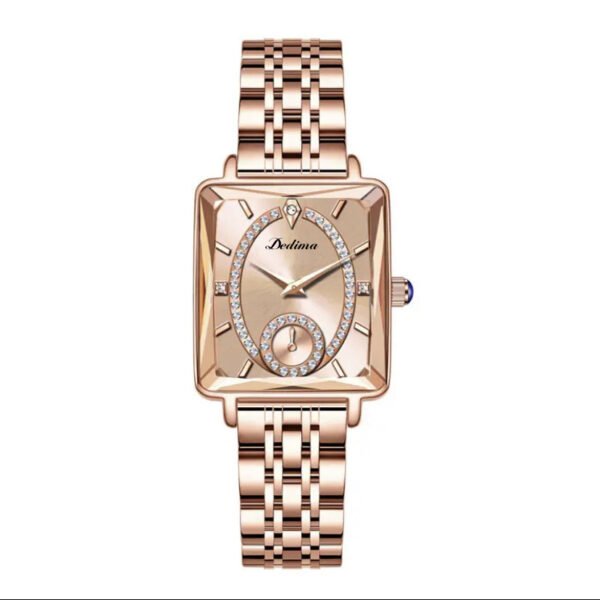 Fashionable Rose Gold Square Women’s Diamond Two-pin Half Watch watches 7